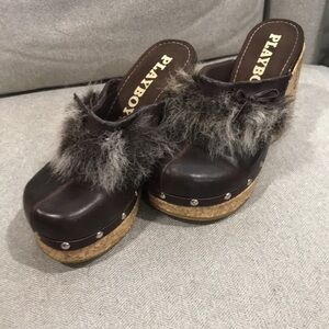 Vintage Playboy fur trimmed chunky clogs y2k